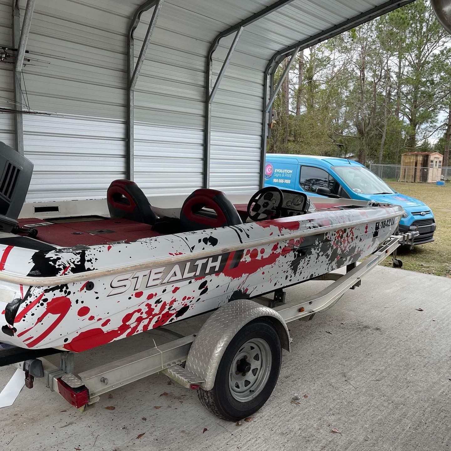 Splatter Design Wrap - Stealth Bass Boat
